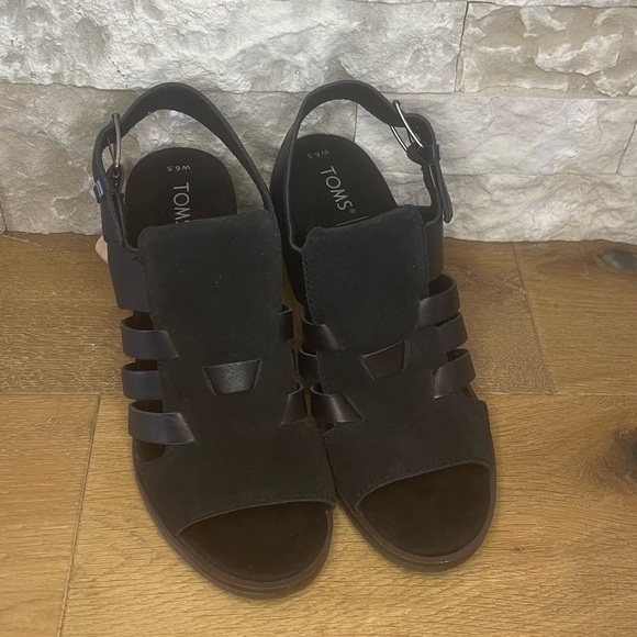 TOMS Black Majorca Heel Sandals Size 6.5, Suede & Leather - Picture 4 of 8